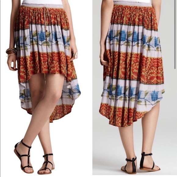 Free People Multicolor Boho High low Beach Resort Wear Midi Length skirt Sz M - Picture 1 of 8